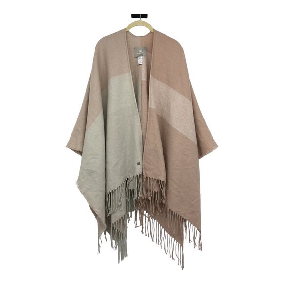 Soia & Kyo pale pink Tan Cream Multicolor Colorblock Poncho tassels Size OS - Picture 2 of 16
